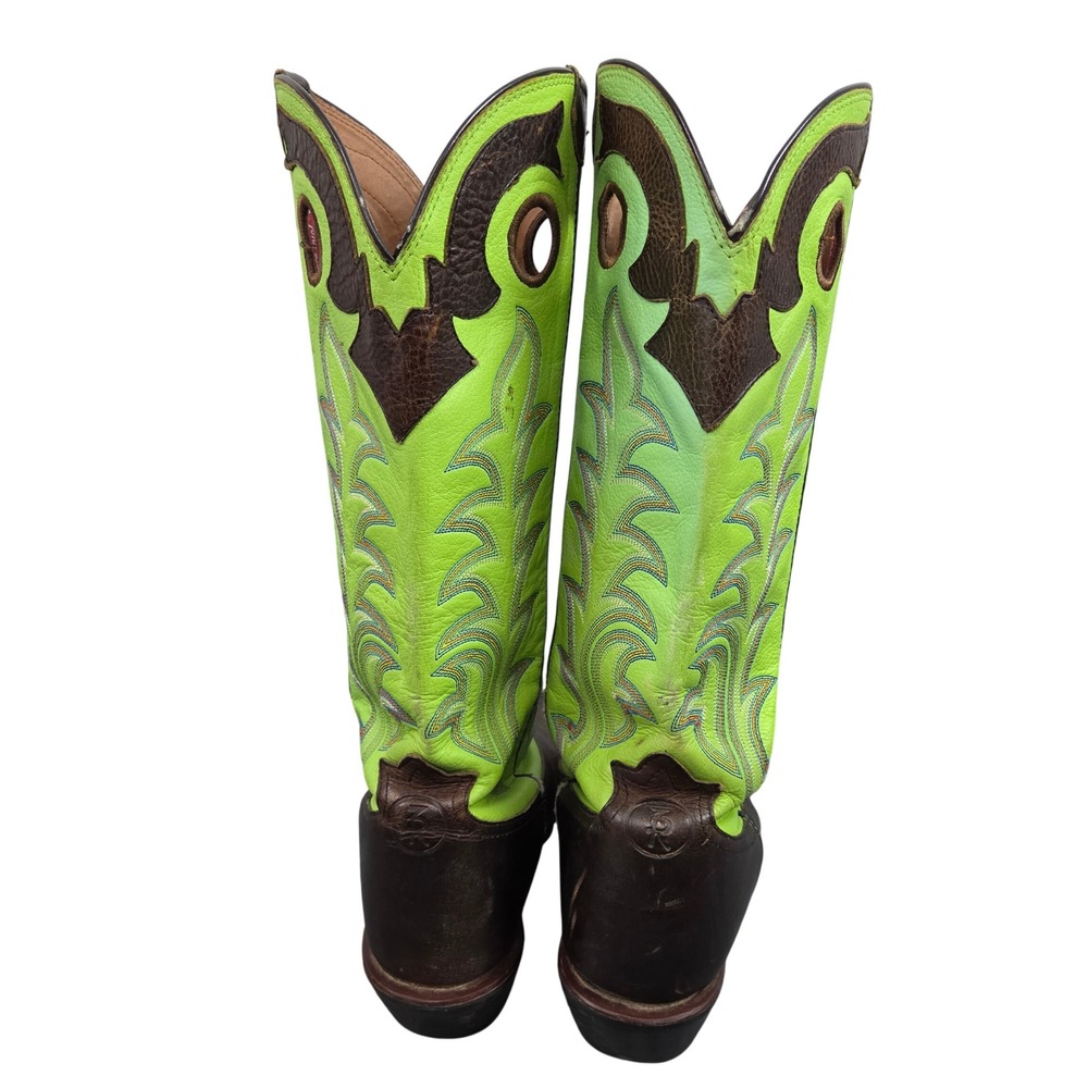 Tony Lama Cowboy Boots Mens 11D Brown Lime Green Leather RR1006 3R Western Work - Picture 4 of 8